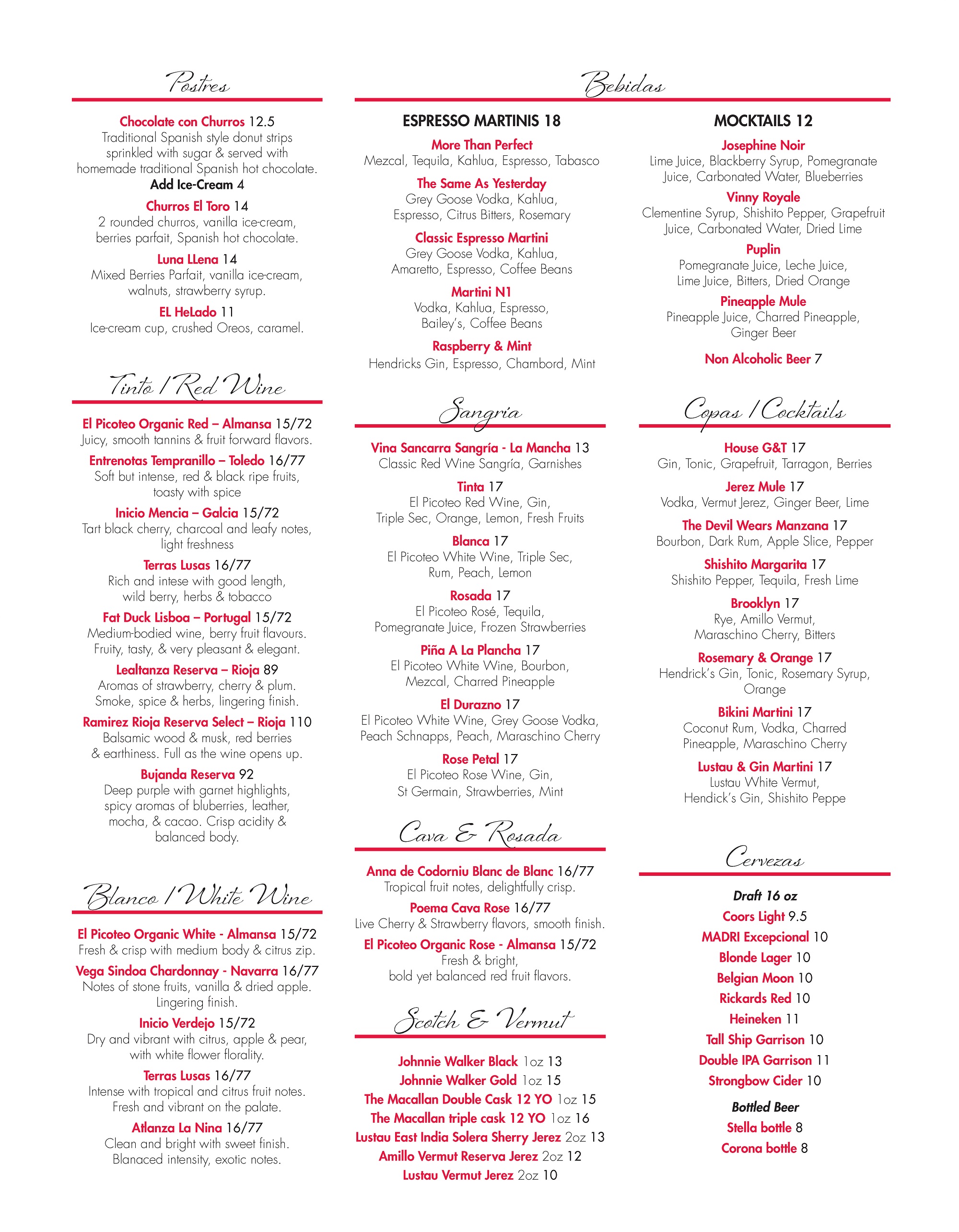 Los-toros Brunch Menu Page 2